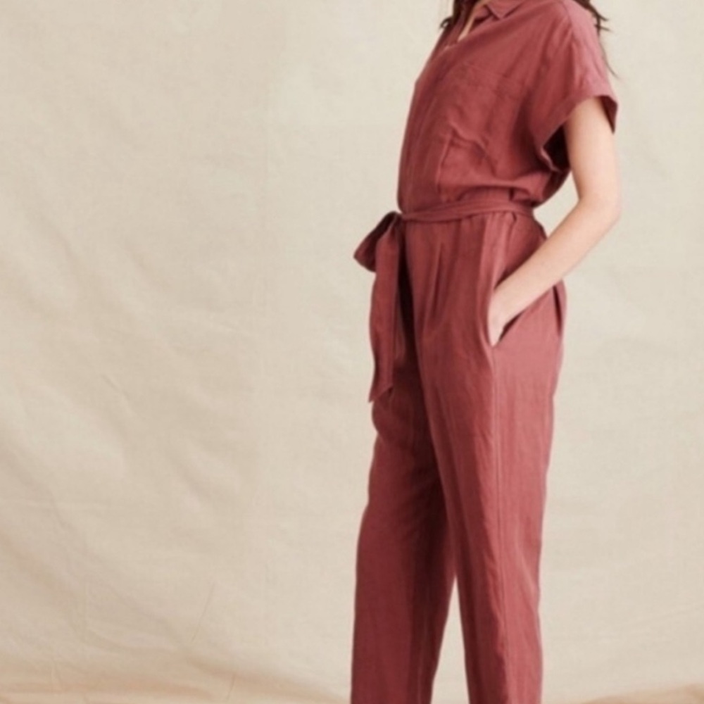 Alex Mill Pink Jumpsuit with Belted Waist and Collared Neckline